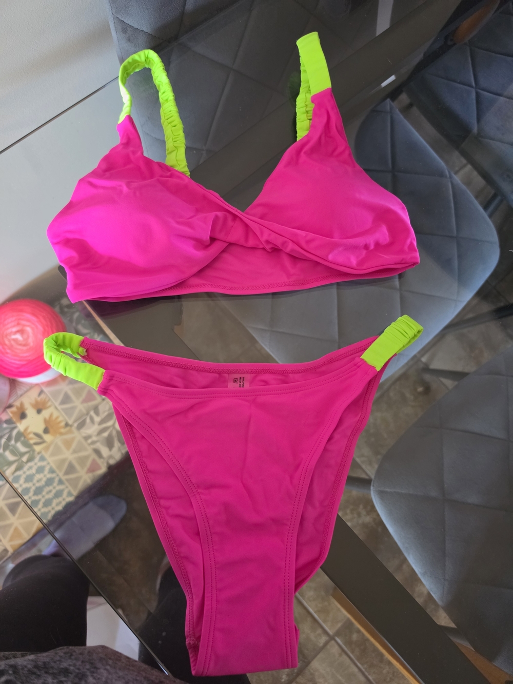 Neon Pink Bikini Set with Lime Green Accents